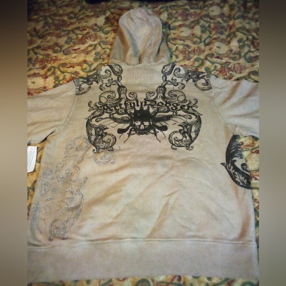 Artful Dodger Ancient Rustic Gothic Graphic Design Spray Hoodie Men's XL Wheat - Picture 10 of 16